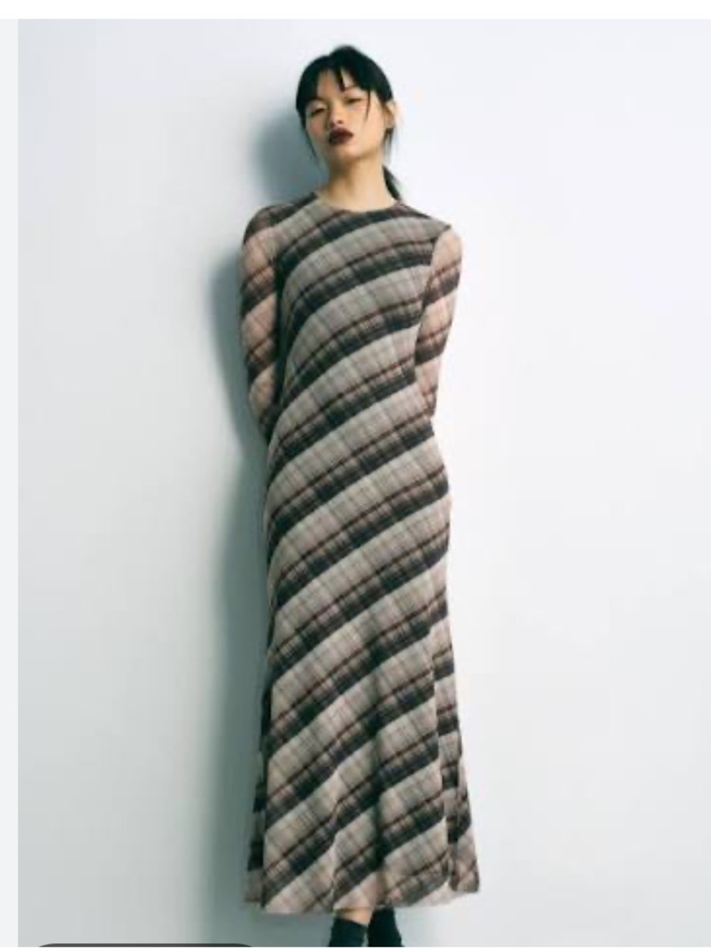 Zara NWT Plaid Mesh Maxi Dress Long Sleeve Sheer Check Dress Medium 5039/283 - Picture 1 of 6